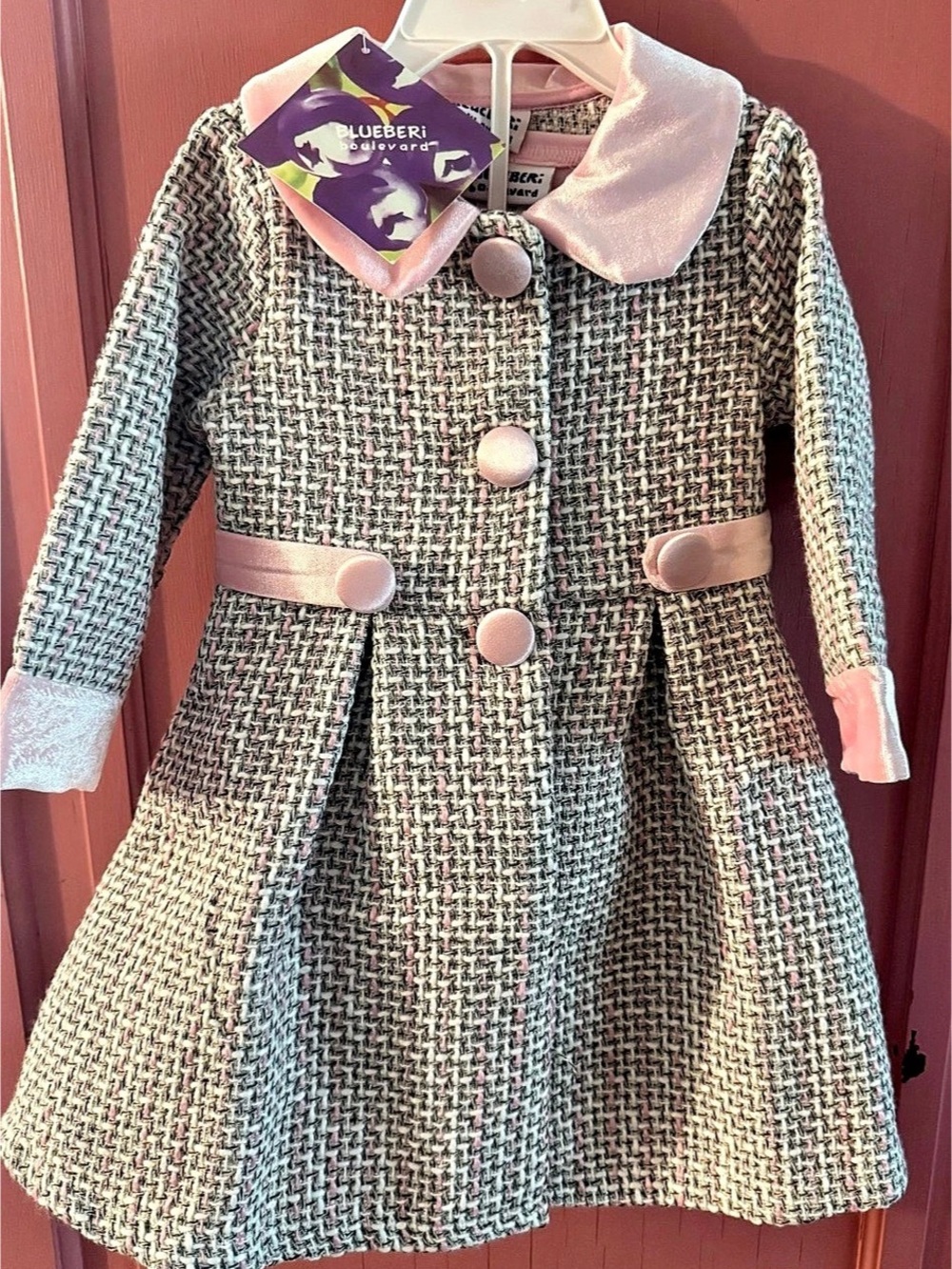 Blueberi Boulevard Tweed Coat and Pink Dress Set Girls 2T NWT